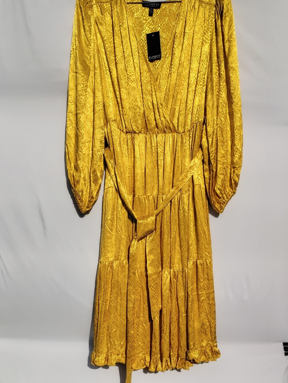 Gold Long-Sleeve Tiered Dress